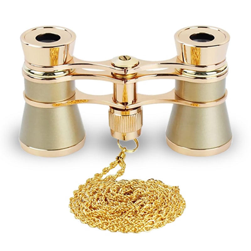AiScrofa Opera Glasses Binoculars 3X25,Mini Binocular Compact Lightweight,with Chain for Adults Kids Women in Musical Concert (Gold with Chain) - Image 1